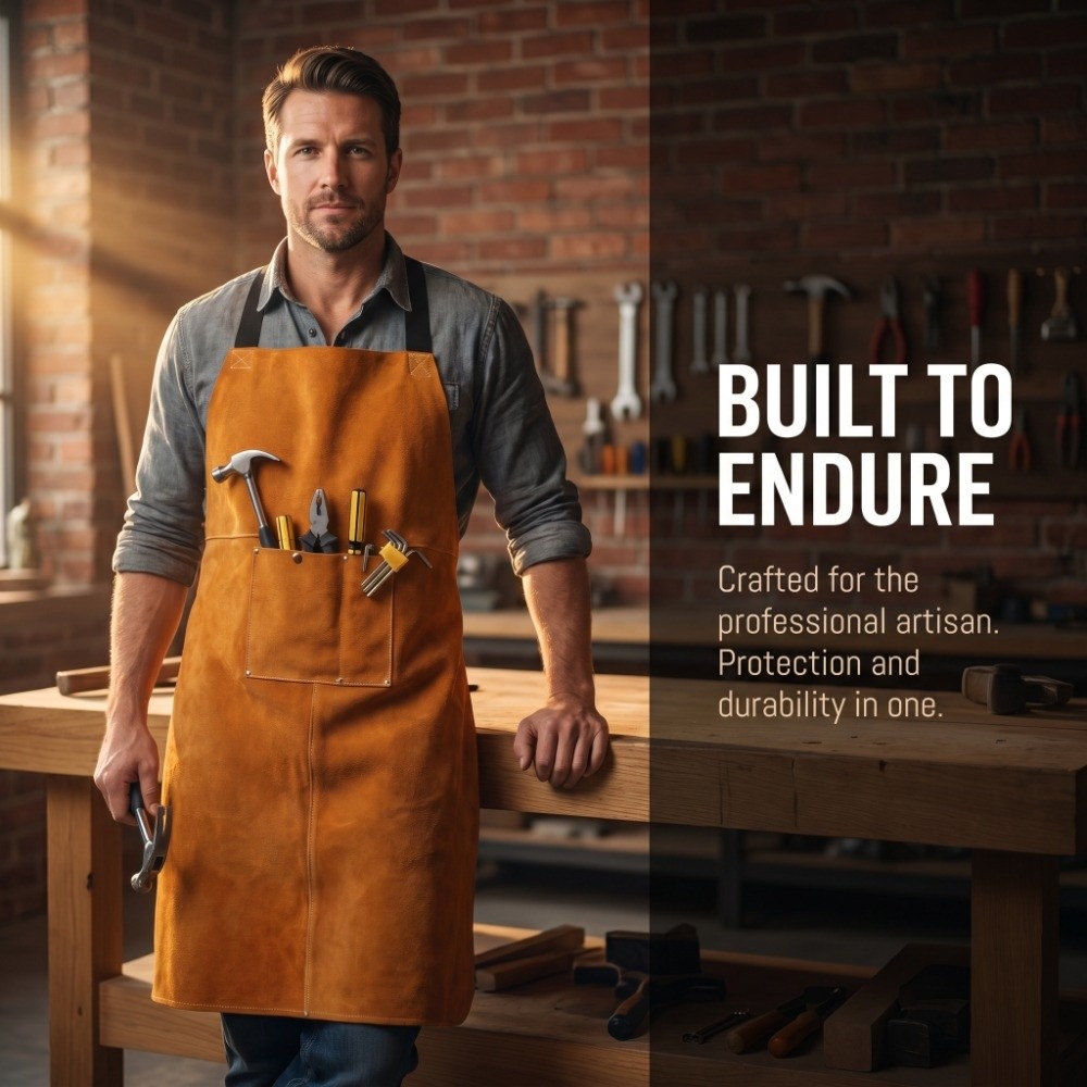 مريلة لحام من جلد البقر السميك - مراجعة Woodworking Apron وسعره