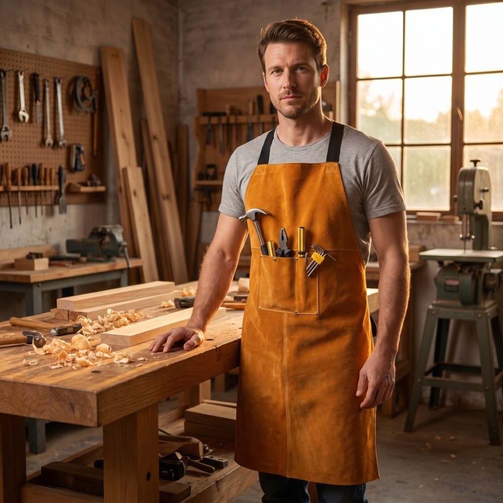 مريلة لحام من جلد البقر السميك - مراجعة Woodworking Apron وسعره